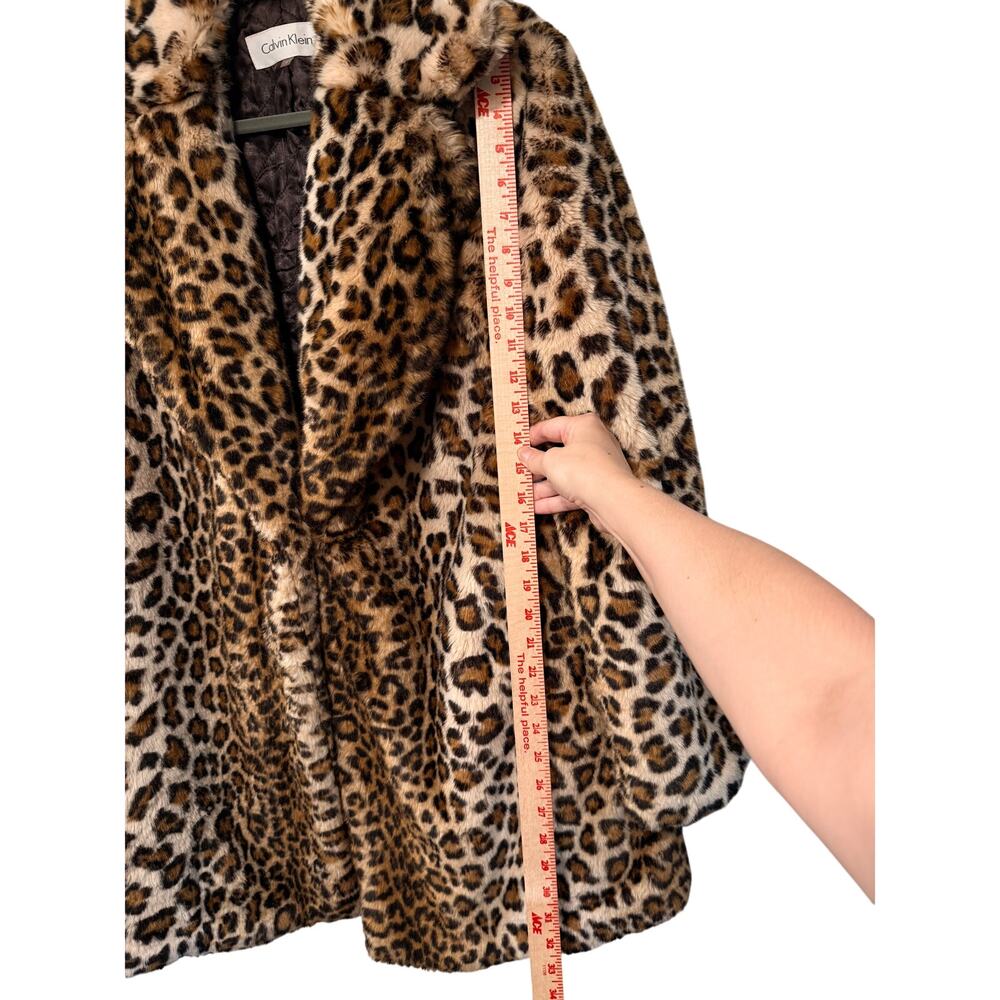 NEW! Calvin Klein L Leopard Print Faux Fur $299 Long Coat Jacket Animal Print - Picture 10 of 12